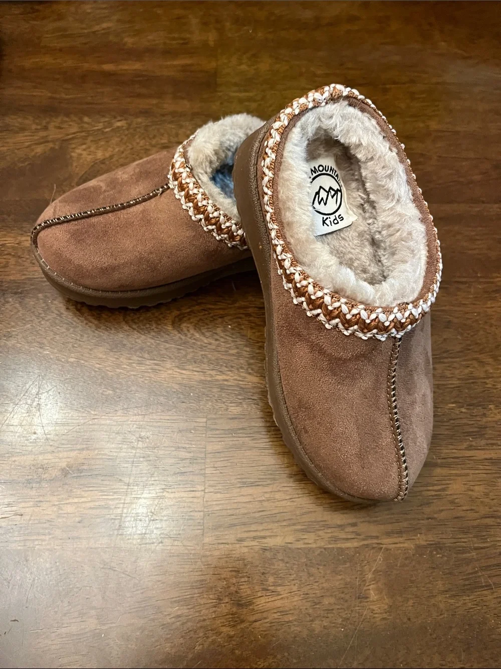 White Mountain Kids Brown Suede-Look Fleece Slip-On Slippers